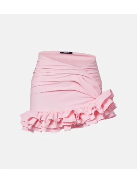 Fustă Jacquemus cu volane din jerseu roz