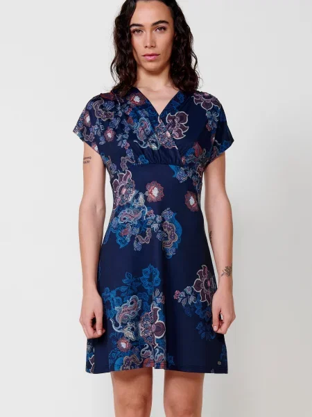 KOROSHI Rochie albastru / roz / sângeriu alb