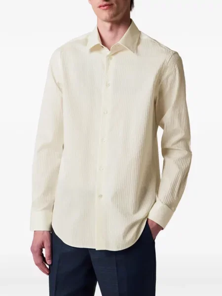 Cămașă Paul Smith de mătase cu dungi bej