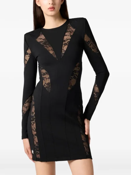 Rochie maxi Philipp Plein din dantelă lungă de costum negru