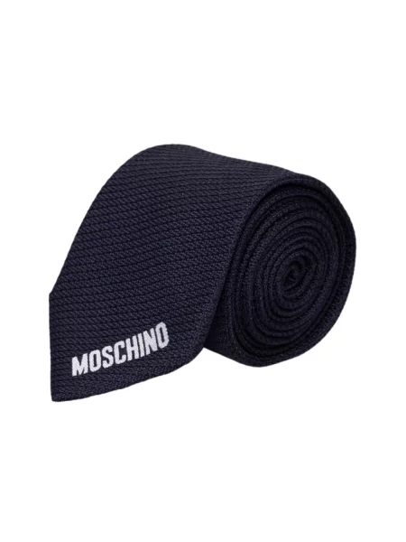 Moschino krawat jedwabny granatowy niebieski