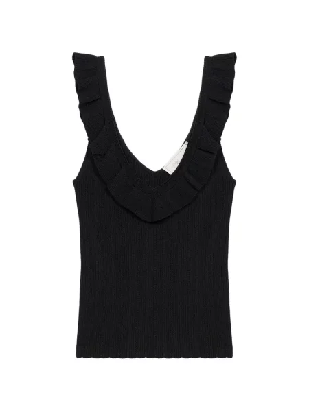 Top Blumarine cu decolteu în V cu volane negru