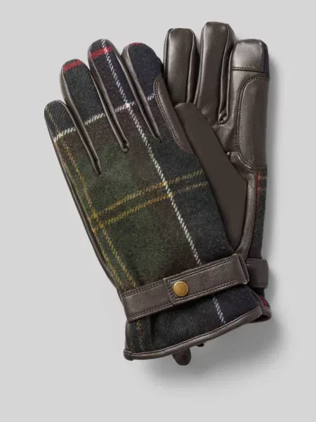 Rękawiczki z wełny z rzemiennym paskiem Barbour zielone
