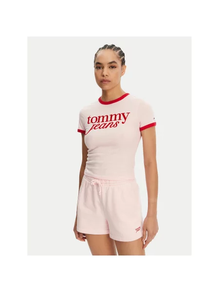 Tommy Jeans Majica Script Ringer Slim Fit roza