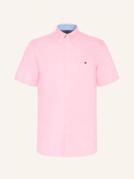 Tommy Hilfiger Koszula Z Krótkim Rękawem Regular Fit Z Lnem pink różowa