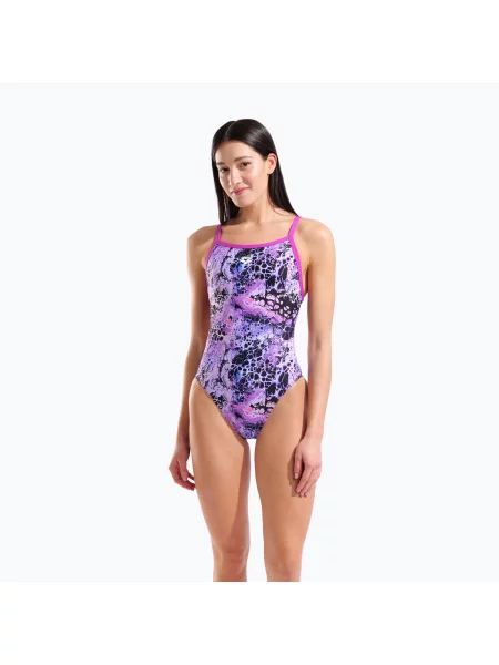 Costum de baie întreg pentru femei arena Earth View Xcriss Cross pink multi/very fuchsia roz