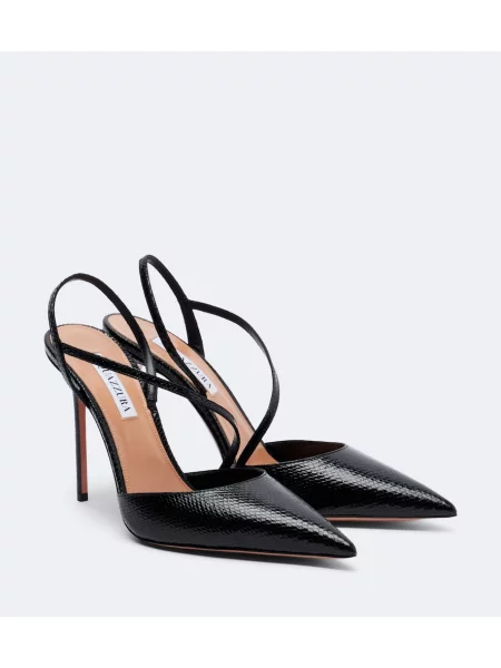 Pantofi cu toc Aquazzura din piele cu model piele de șarpe negru