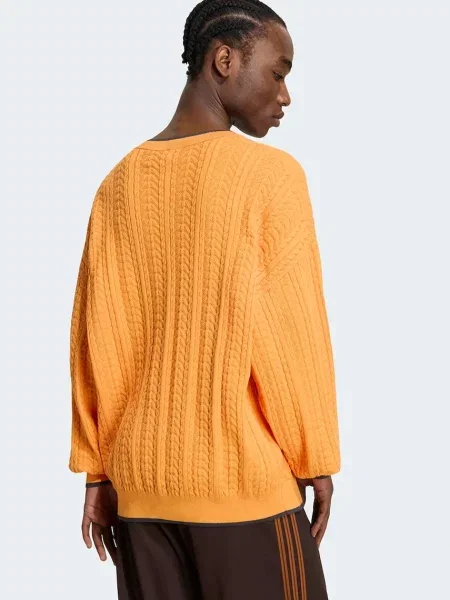 Adidas Originals pulover z bombažem Cable Knit oranžna