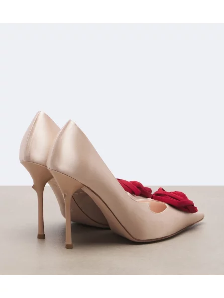 Saténové kvetinové lodičky Roger Vivier ružová