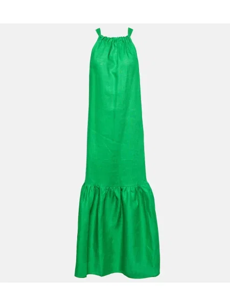 Lniana maksi sukienka maxi Asceno garniturowa zielona