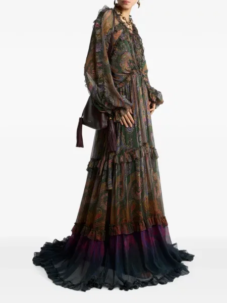 Rochie Etro de mătase cu imagine cu model paisley verde