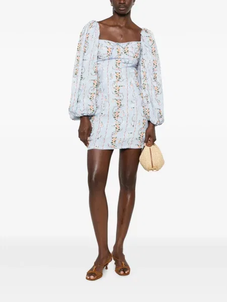 Virágos jacquard mini ruha Agua By Agua Bendita kék