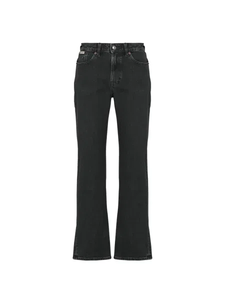Blugi drepți Calvin Klein Jeans cu talie înaltă negru