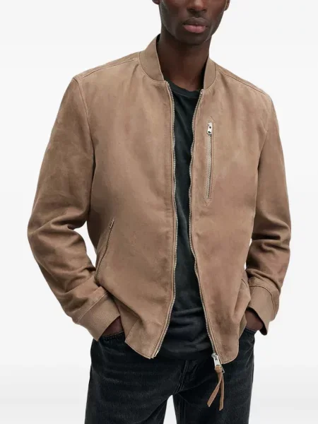 Semišová bomber bunda Allsaints hnědá