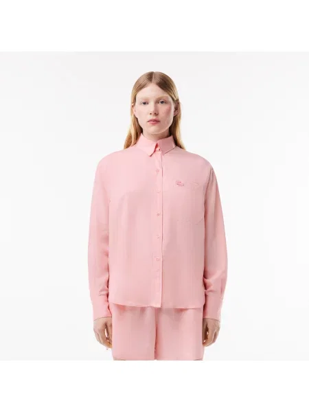 Lacoste Koszula Z Lyocellu O Kroju Oversize niebieska