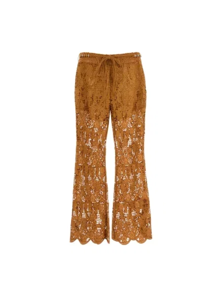 Spodnie Zimmermann koronkowe dzwony pomarańczowe