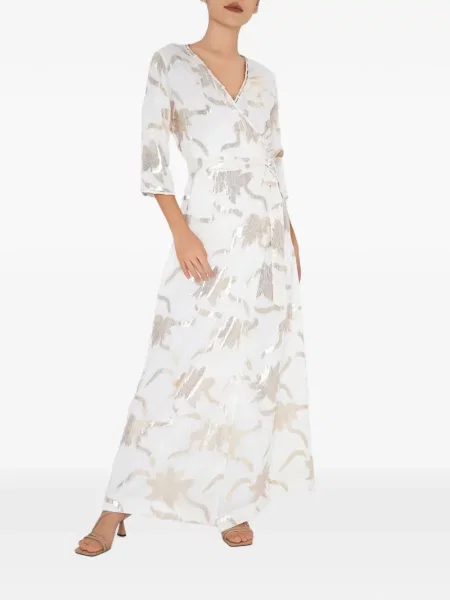 Rochie maxi Charlotta Gandolfo de mătase cu model floral plic alb