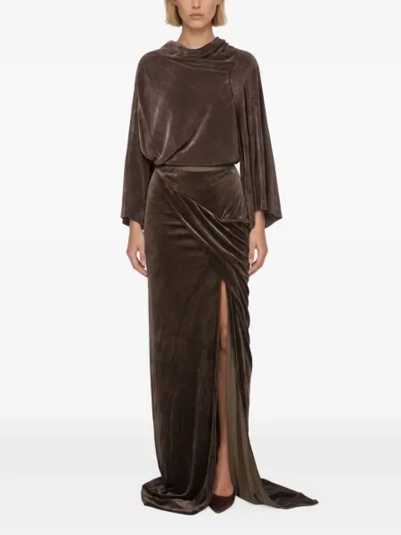 Fusta maxi Rick Owens Lilies de catifea drapată maro