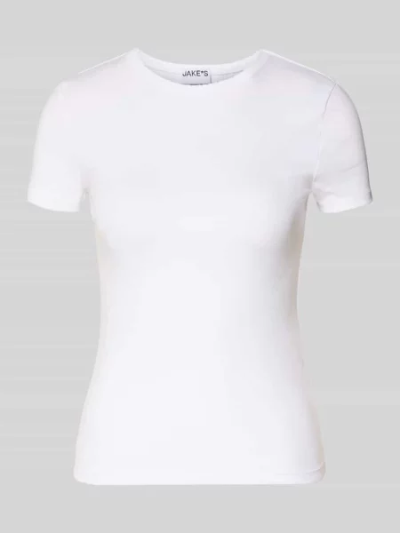 T-shirt z drobnym prążkowaniem i okrągłym dekoltem Jake*s Casual biała