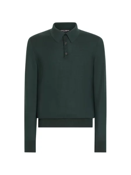 Tricou polo Dolce & Gabbana din cașmir verde