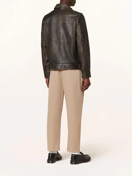 Allsaints Kožená Bunda Alkan černá/ tmavě hnědá černá