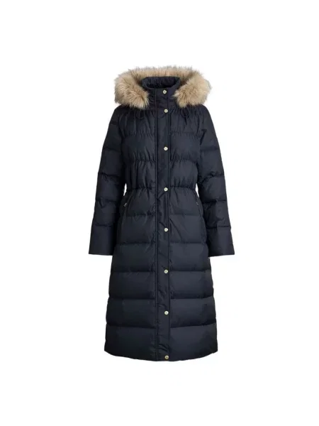 Parka Ralph Lauren z kapturem ze sztucznego futra niebieska
