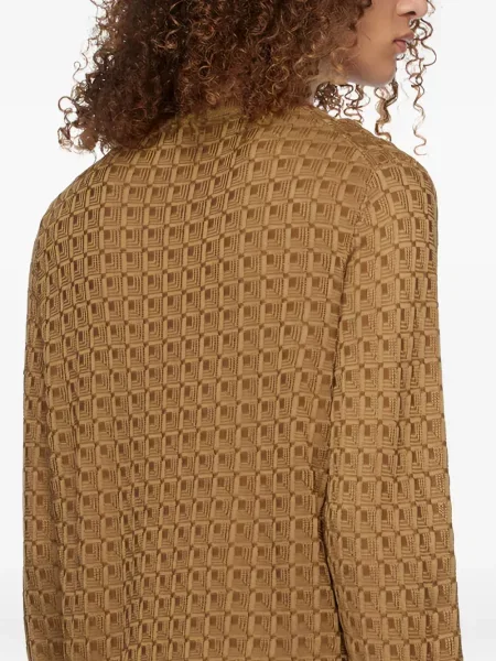 Pulover Boss de mătase cu imprimeu geometric maro