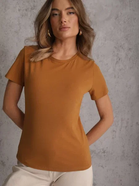 T-shirt z Bawełny z Okrągłym Dekoltem Nedima brązowy