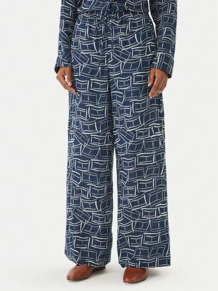 Tommy Hilfiger Szövet nadrág Sötétkék Wide Leg