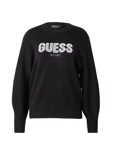 GUESS Pulover Madeline negru / argintiu alb