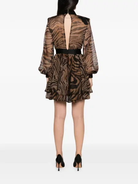 Rochie mini Babylone Paris cu imagine din dantelă cu model zebră maro
