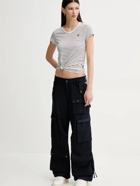 G-Star Raw spodnie z domieszką wełny granatowy fason cargo high waist