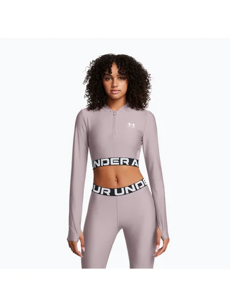 Femei Under Armour Heat Gear Rib Zip tetra gri / top de formare alb