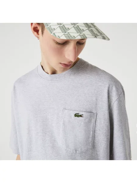 Lacoste L!Ve T-Shirt Unisex Z Nadrukiem I Okrągłym Dekoltem Relaxed Fit szary
