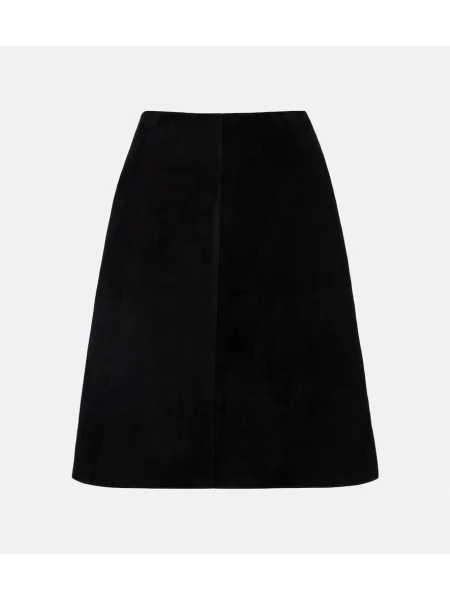 Fustă midi Toteme din piele de căprioară până la genunchi negru