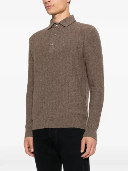 Lung tricou polo Lardini tricotate maro