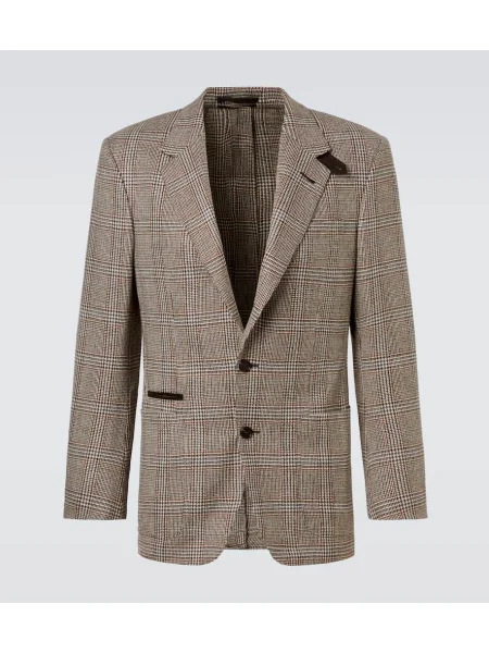 Sacou Dunhill de lână în carouri maro