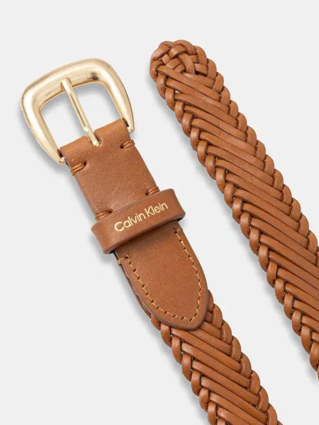 Calvin Klein pleten pas usnjen rjava