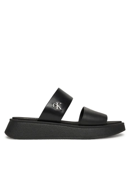 Чехли Calvin Klein Jeans SANDAL SLIDE DOUBLE STRAP с платформа черно