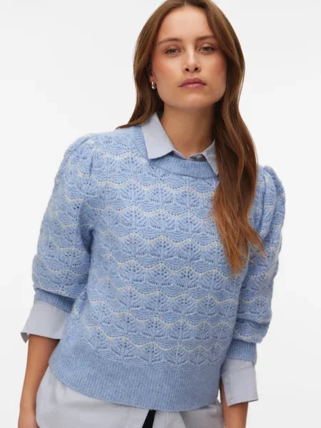 VERO MODA Pulover VMLEONOR crem / porumbel albastru