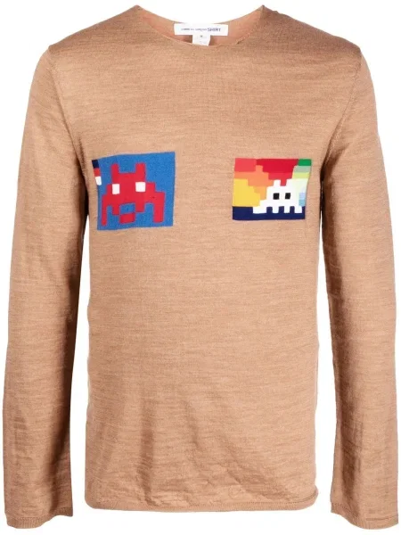 Koszula Comme Des Garcons Shirt z nadrukiem brązowa