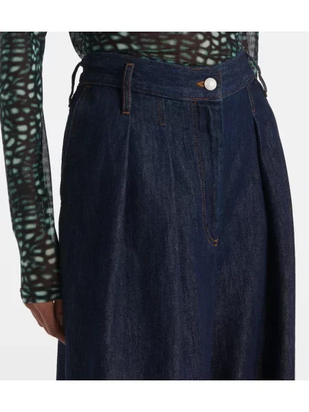 Pantaloni Dries Van Noten cu talie înaltă plisate albastru