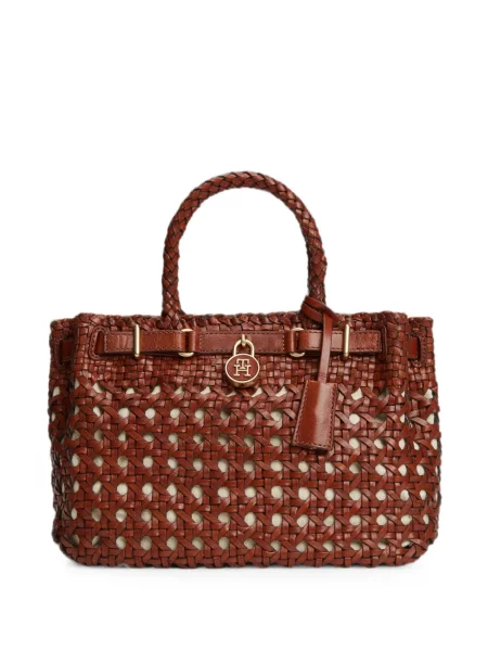 Geantă shopper Tommy Hilfiger din piele maro