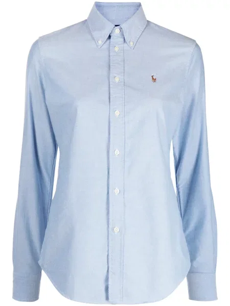 Haftowana koszula Polo Ralph Lauren z twillu niebieska