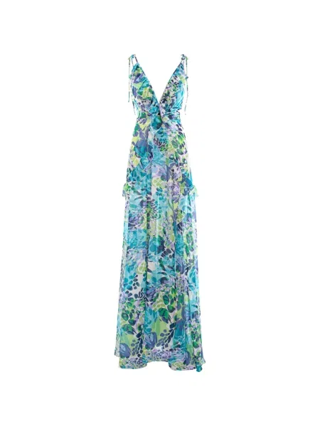 Rochie maxi Cuanna cu model floral cu imagine albastru