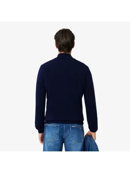 Lacoste Monochromatyczny Sweter Z Wysokim Kołnierzem I Zamkiem Błyskawicznym granatowy