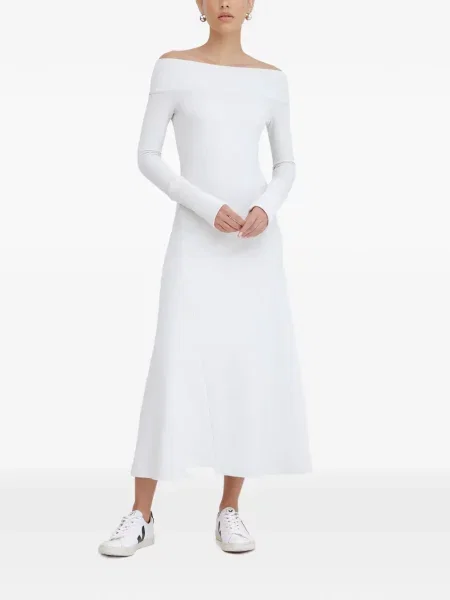 Rochie midi Marcella până la genunchi de costum alb