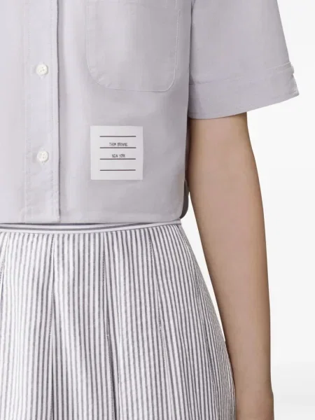 Cămașă Thom Browne din țesătură twill scurtă gri