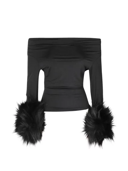Garnitură de blană top The Andamane cu blană negru
