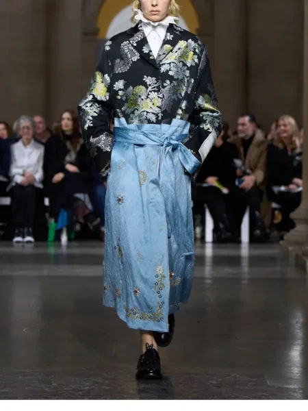 Palton Erdem cu model floral din jacard negru